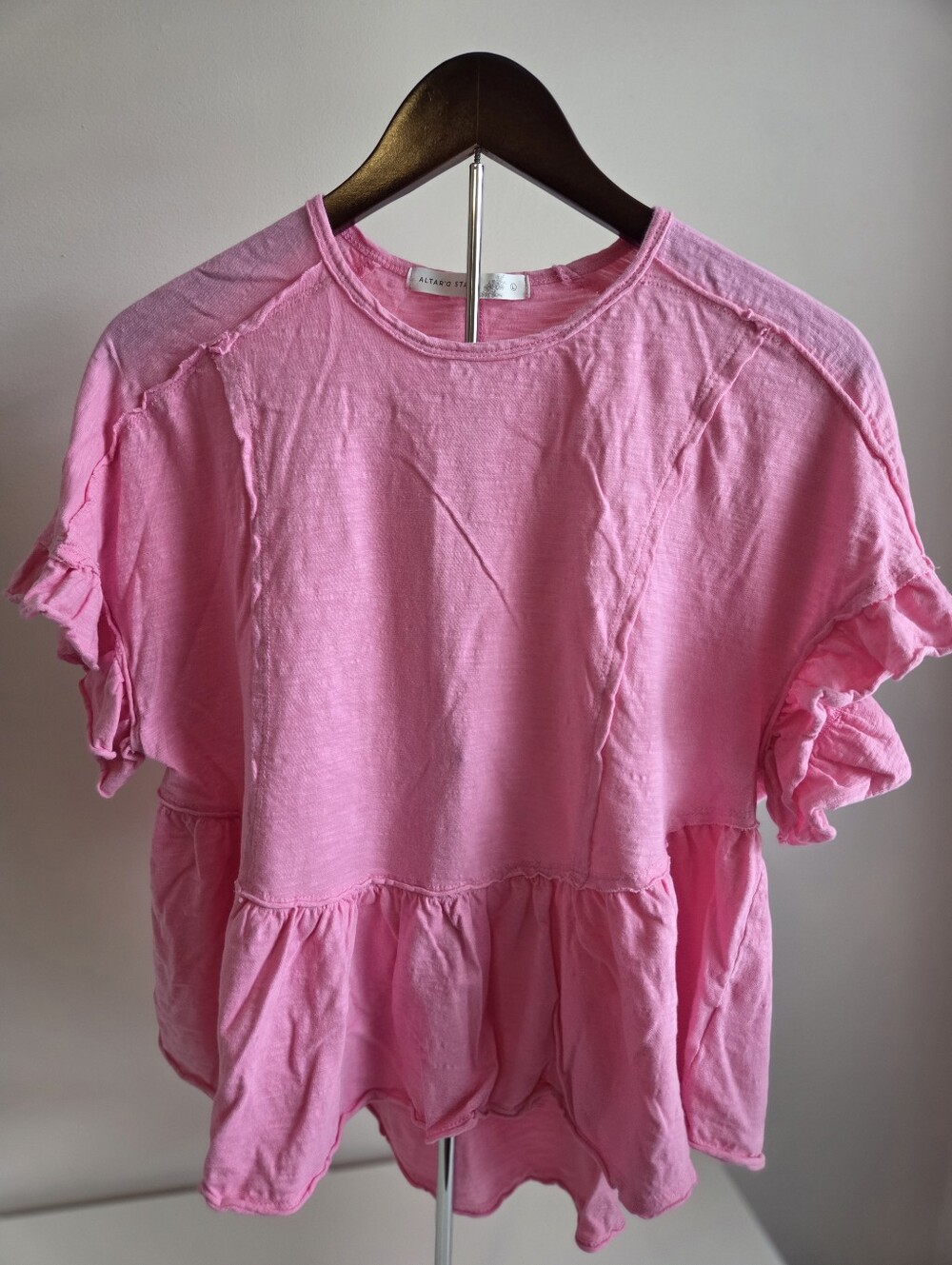 Altar'd State Pink Ruffle Peplum Tee